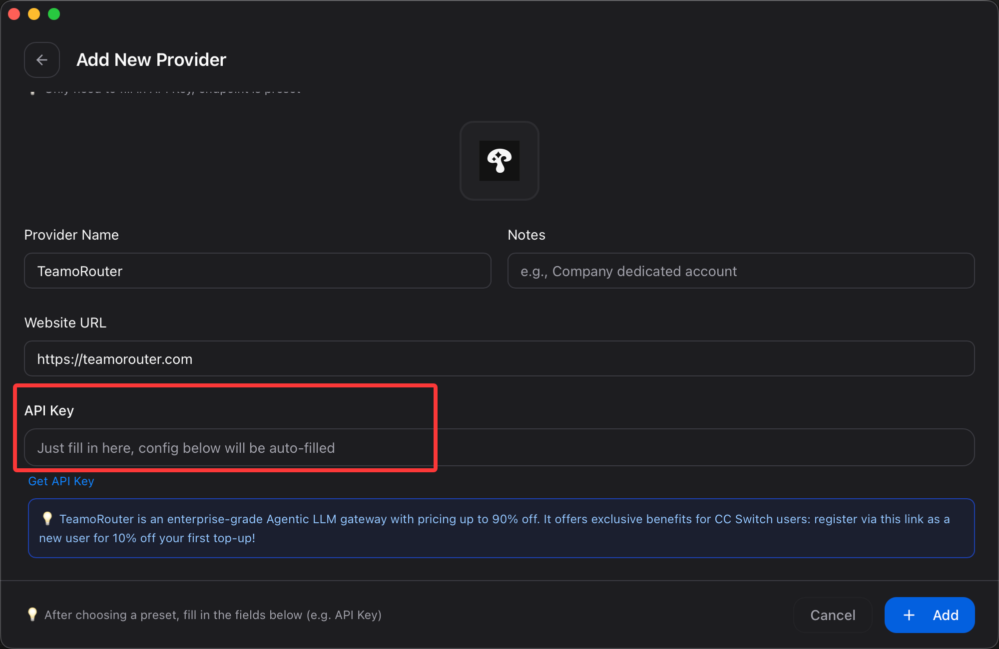 Enter the API Key for Claude Desktop